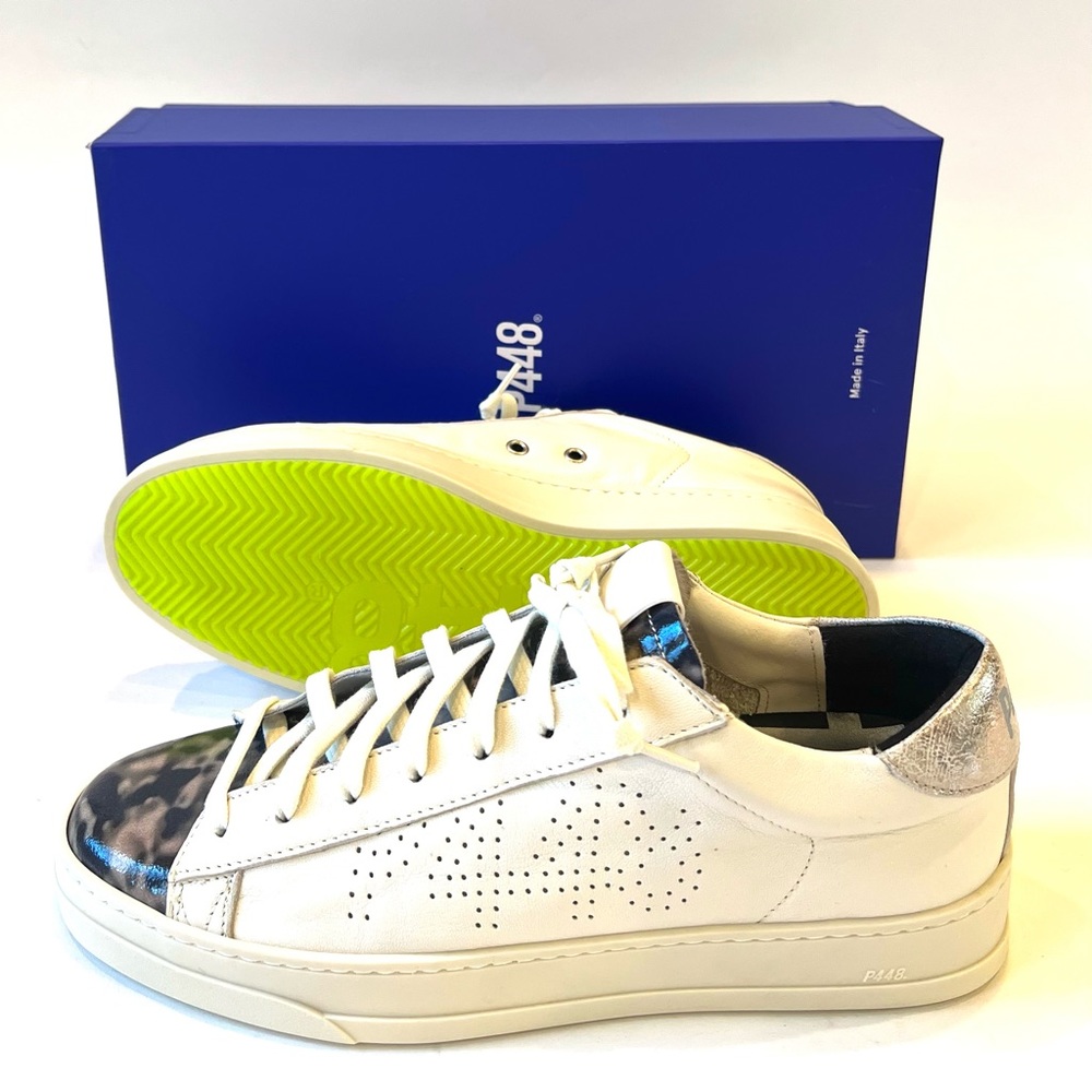 P448 F22 Jack W Turtle Cream Off White Leather Tortoise Print & Faux Fur Sneaker